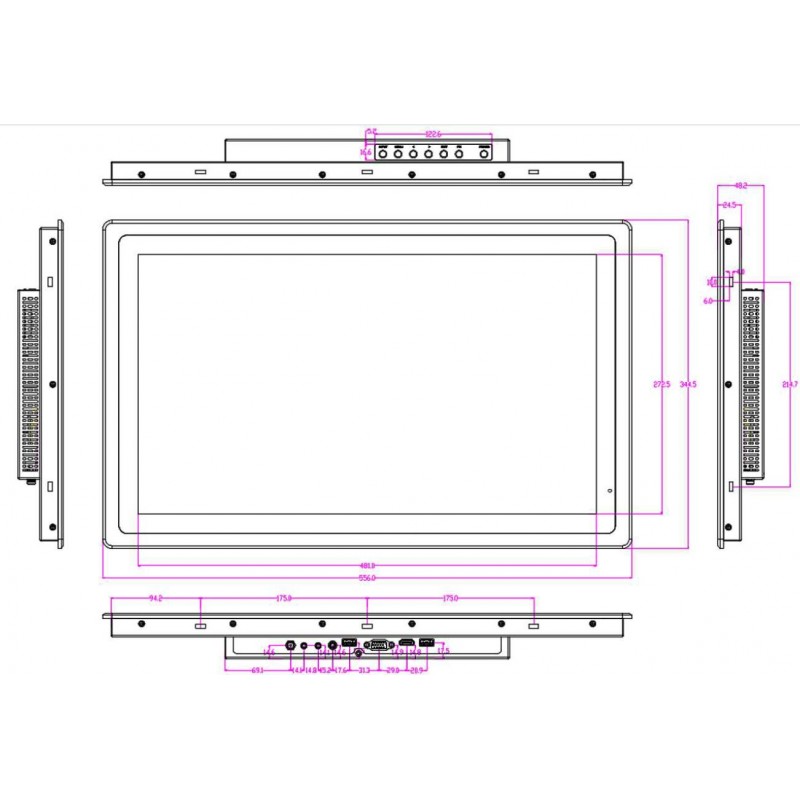 21,5" Panelmonitor 1000nits er kraftig lysstyrke, PCAP. Leveres med VESA eller panelmontering HDMI, VGA, AV