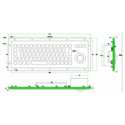 Industrial stainless steel keyboard with trackball for panel mounting