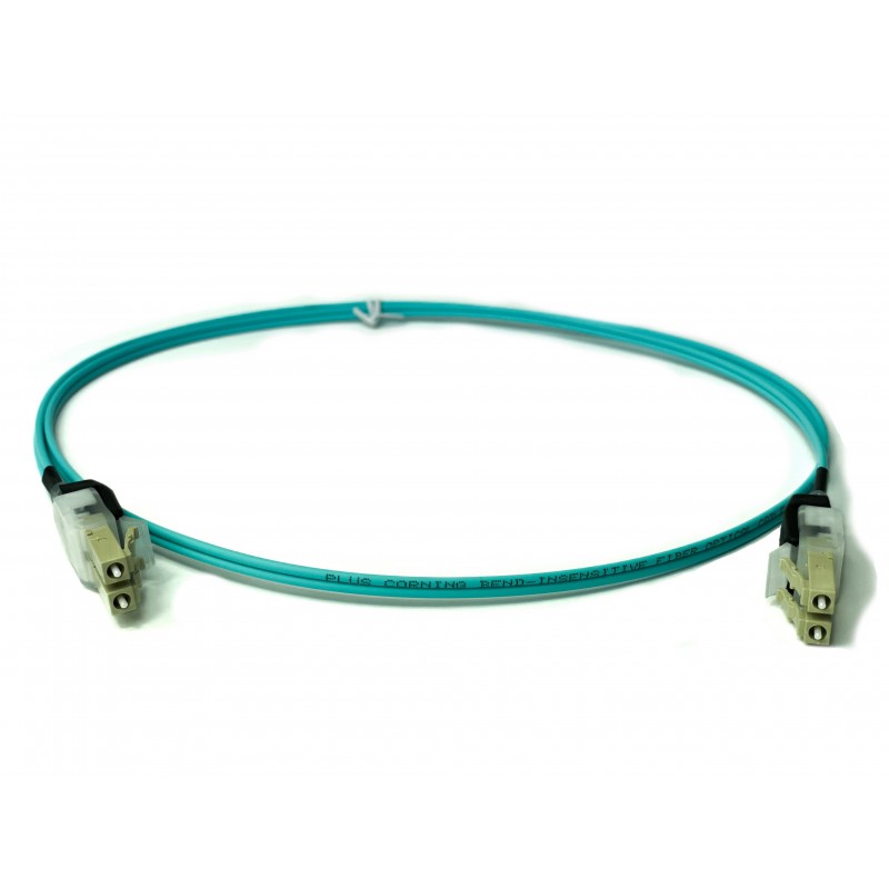 Fiberkabel, LED lys, multimodus LC-LC, 2m, 50 / 125my, OM3, Aqua, LSZH, Duplex
