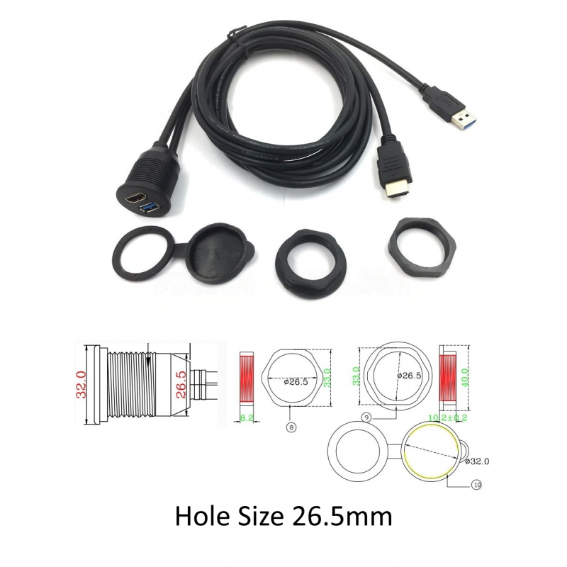 HDMI & USB 3.0 panelforlenger - 1 meter
