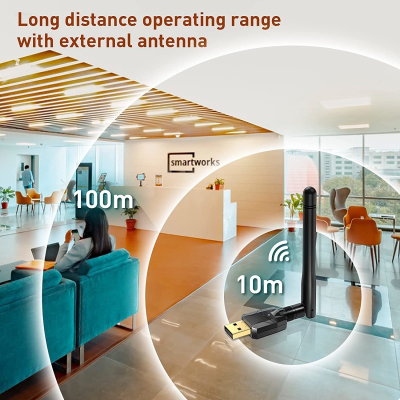 Lang rekkevidde 100M Bluetooth dongle via USB med ekstern antenne
