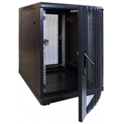 15U 19" rack cabinet, 80cm deep, black, 2 pcs. perforated door, removable sides