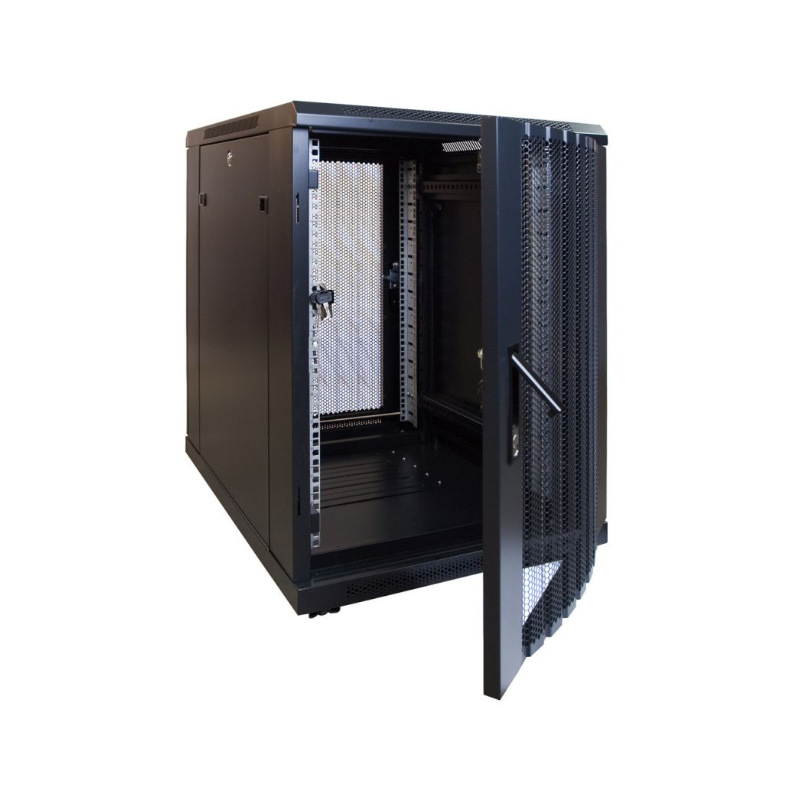 15U 19" rack cabinet, 80cm deep, black, 2 pcs. perforated door, removable sides