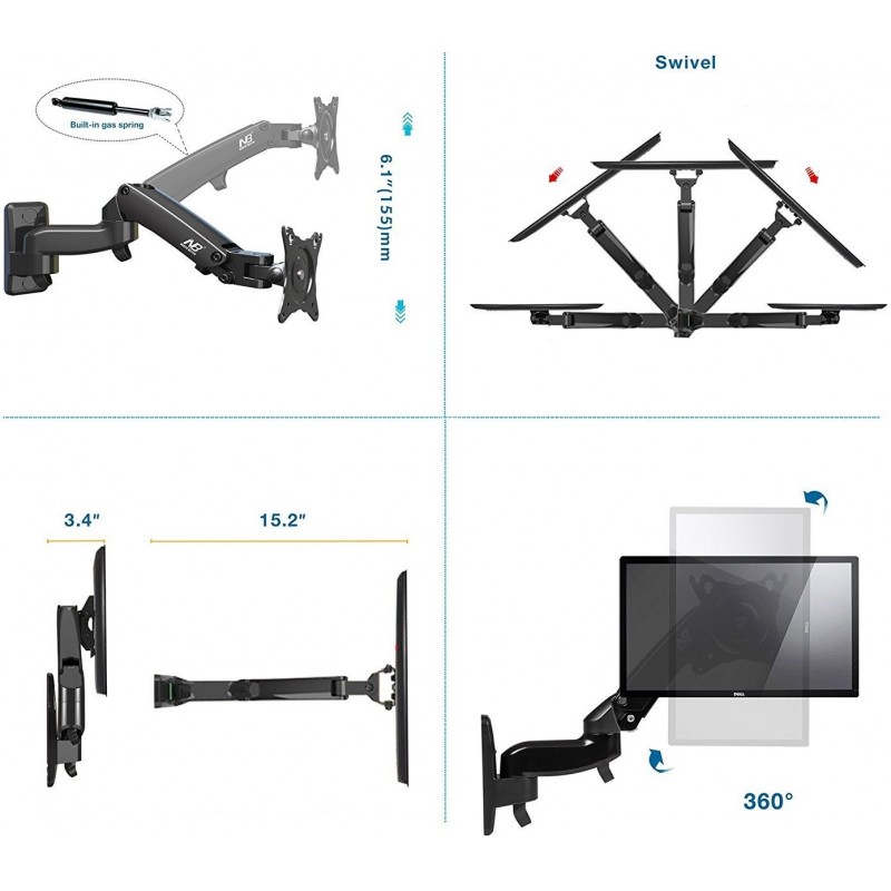 Full Motion Arm Veggbrakett for 17-27 TV-er/skjermer, VESA 75/100 mm