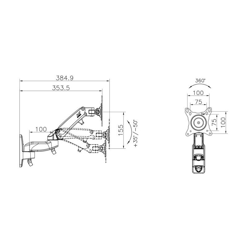Full Motion Arm Wall Bracket for 17-27 TVs/Monitors, VESA 75/100mm