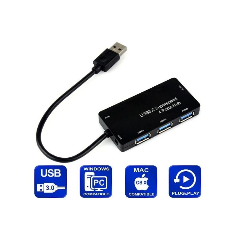 USB Hub superhastighet - 4 porter - USB 3.0 - 50 cm kabelvinduer, MAC OS