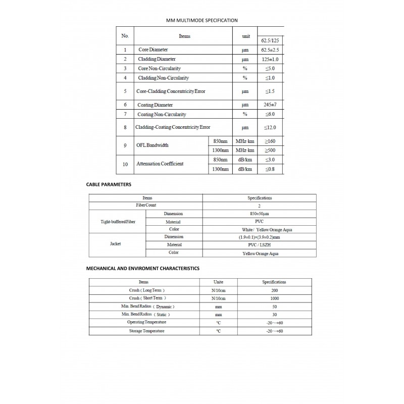 MTRJ to LC fiber optical cable 2M MM Multi Mode