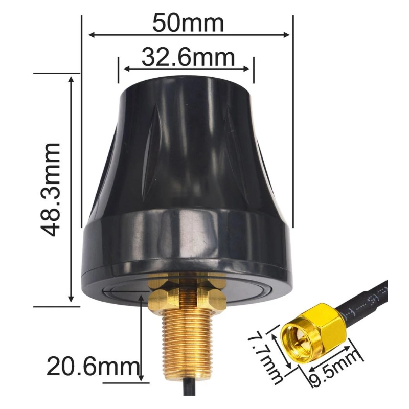 8dBi LTE Omni-antenne, 700 - 2700MHz. Midthullsmontering. 1,5 meter kabel