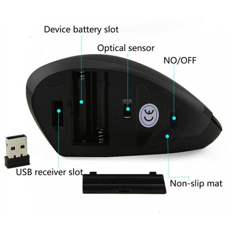 Ergonomisk trådløs mus for venstrehånds 6 knapper USB