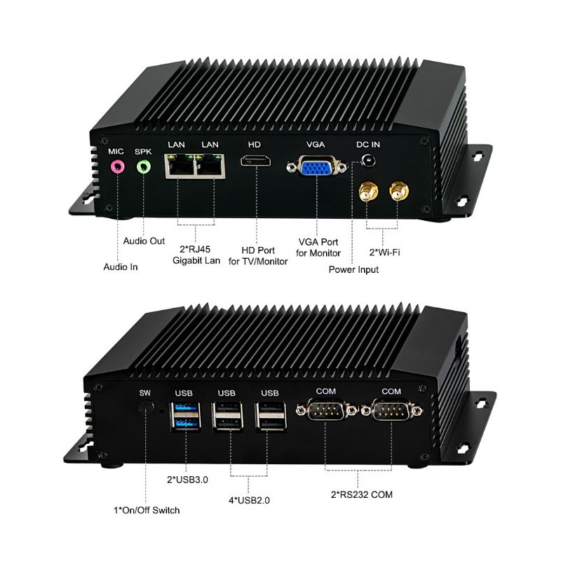 Billig vifteløs innebygd PC Windows 11, TPM, RS232, USB WIN 7/8/10/11, brikkesett N3520, LTE, tynn klient, HDMI, VGA