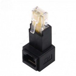 Upward angled 90° RJ45 network adapter without screen for UTP cables.