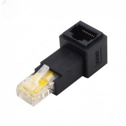 Upward angled 90° RJ45 network adapter without screen for UTP cables.