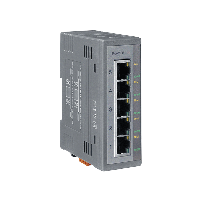 Industriell 5-porters svitsj 10/100/1000 Mbit RJ45 DIN-skinne - Ustyrt, 12–56 VDC