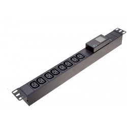 PDU-strømskinne med LCD-skjerm 8 x C13 IEC-hunkontakter, strøm-, spennings- og effektmåling