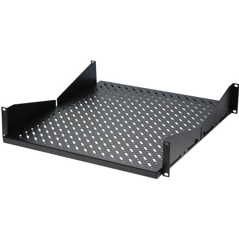 Durable 2U Black Steel Shelf for 19 Rack Cabinets, 43cm