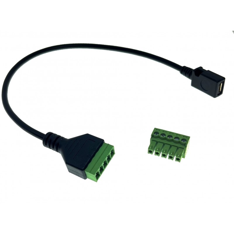 USB2.0-kabel med USB Micro-hun til 5-pinners skrueterminal