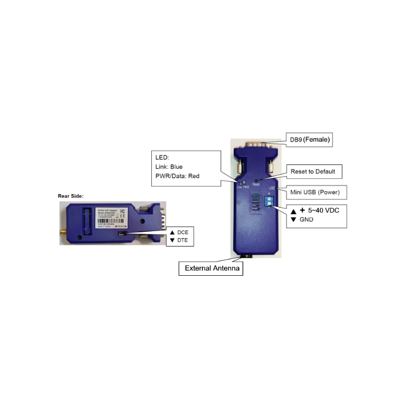 Industriell seriell RS232-adapter for WiFi-nettverk. Koble RS232-utstyr til et trådløst nettverk