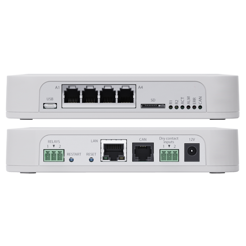 Fjernkontroll og datalogging av Serverrom, industriell installasjon. Digital, analog, relé, CAN-buss.