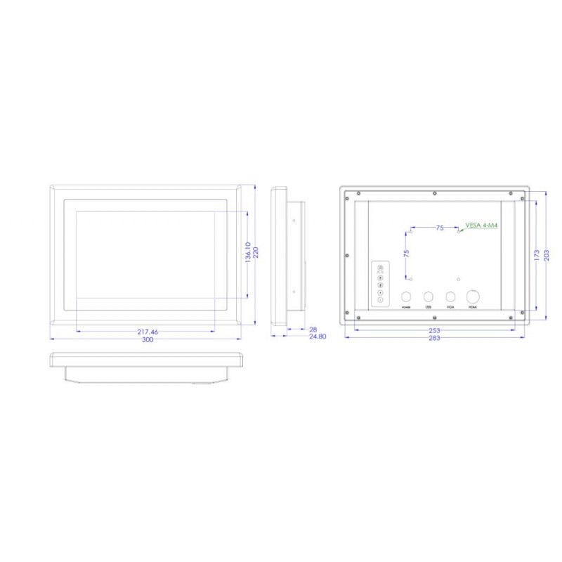 10.1" vandtætIP66  og vandalsikker skærm i rustfrit stål, Full IP66/IP69K, VGA og HDMI - DANBIT