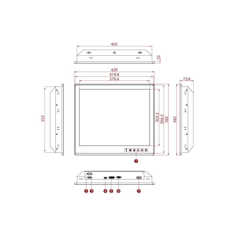 19 Marine-godkjent panelmonitor - DNVGL-CG-0339 IP66 Touch