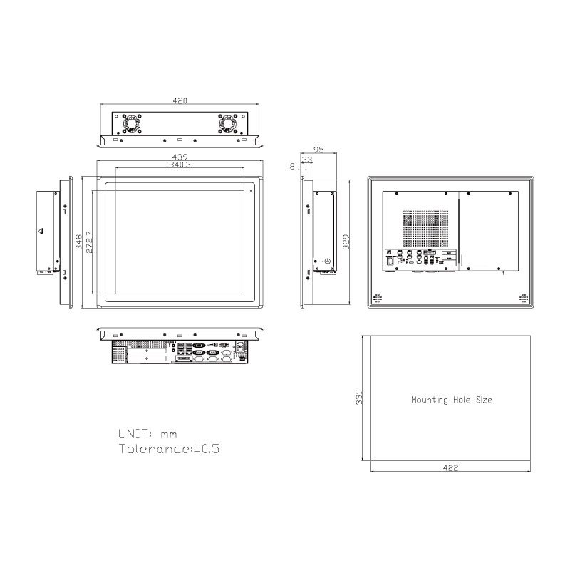 17" Panel PC 12vdc, 24Vdc with PCIe expansion, CPU Celeron i3, i5, i7 Windows IoT, PCAB, Sunlight, High nits
