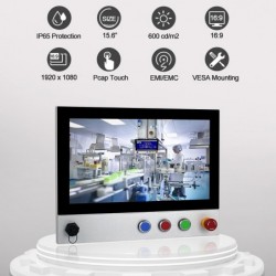 High-performance Panel PC with 15.6" touch screen IP65 full, Intel 8th Gen i3-8145U, 2.1GHz