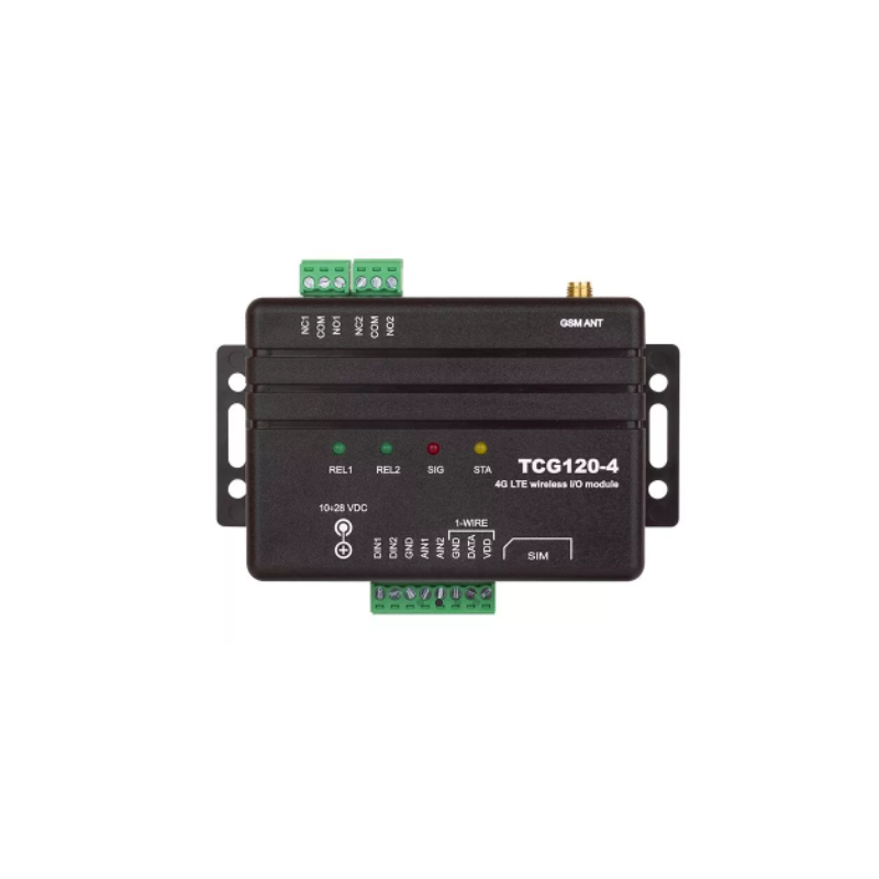 4G Global LTE alarm og fjernkontroll, Inngang: 2 x Digital, 2 x Analog, 2 x Reléutgang, 1-leder for sensorer, MQTT