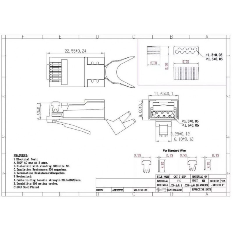 Nettverksklar RJ45-plugg med gjennomgang kat.8 7 6a skjermet STP Gullbelagt kvalitet