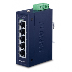 5 port 100Mbit unmanaged compact switch with DIN bracket. 12 - 48VDC or 24VAC