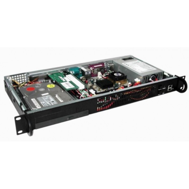 1U 19" rackmontert chassis MINI-ATX ½ dybde SVART