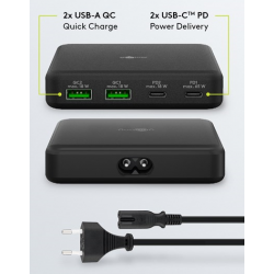 USB-C™ PD GaN Multiport Desktop Charger (65 W) black 2x USB-C, 2x USB-A ports