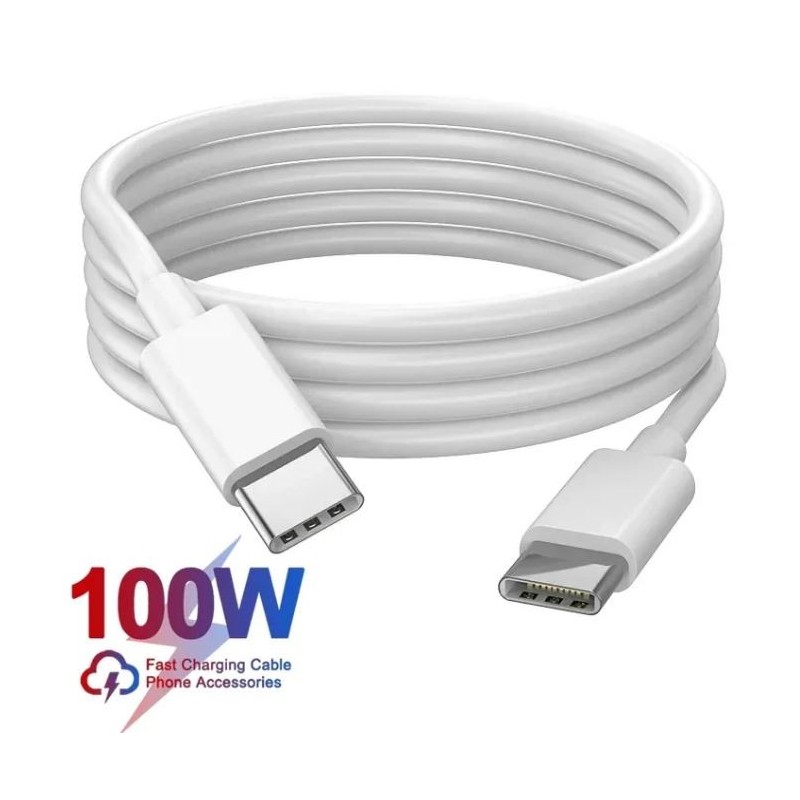USB-C til USB-C ladekabel 100watt 5A, PD (strømforsyning) 2M hvit kvalitet Iphone Huawei Macbook iPad