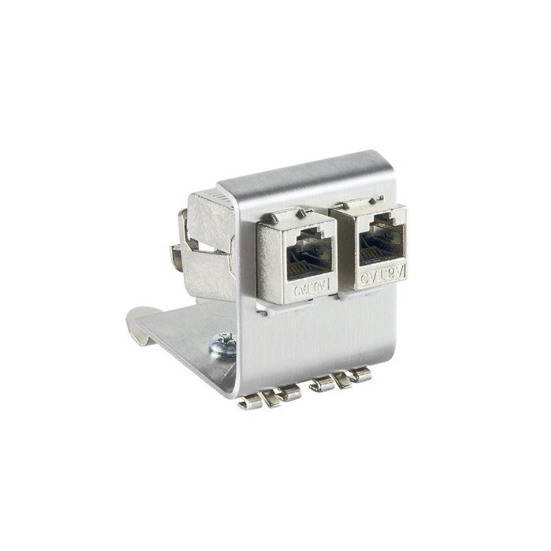 RJ45 DIN-adapter for 2xRJ45 Keystone-moduler metall