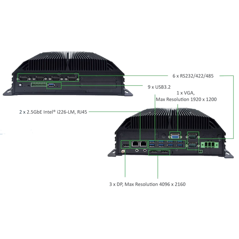 Industry PC Gen12/13, Many USB, many RS232/422/485, Multig graphics outputs 3xdp, 1x VGA, 3 x HDMI, PXE, 2x2.5GbE