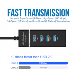USB 3.0 4 port Super Speed HUB, high speed with LED indicator, black