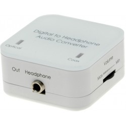 Audio from optical Toslink or Coax cable is converted to analog audio