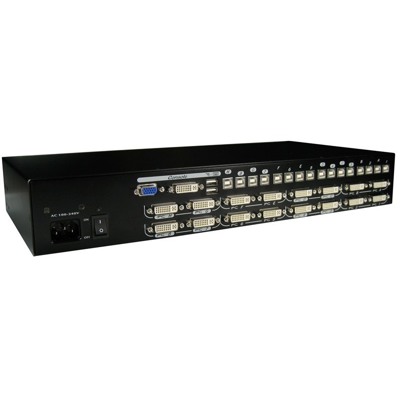 16 ports KVM omskifter, DVI, USB og lydforDVI