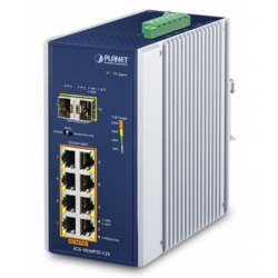 8 port Unmanaged Industrial switch, 8 x RJ45 Gigabit, 2 x 100/1000 Mbit SFP slot, PoE+ supplied from 12 - 54VDC