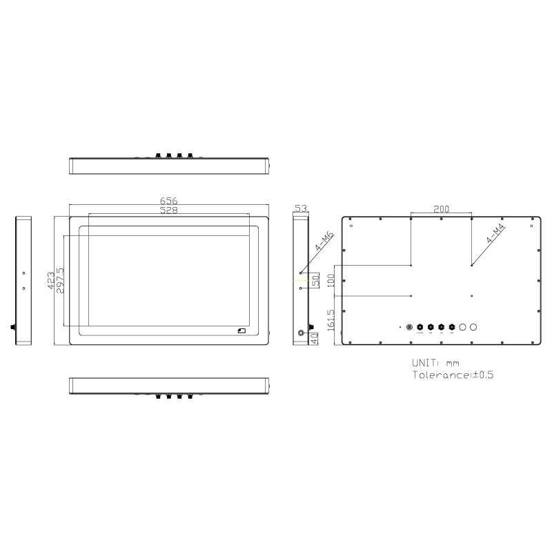 Vanntett 24-tommers panel-PC IP66/IP67K touch, P-CAP, Projisert Kapacative CPU I3/i5 Vesa Youke RS232/422/485, USB 4G, 5G