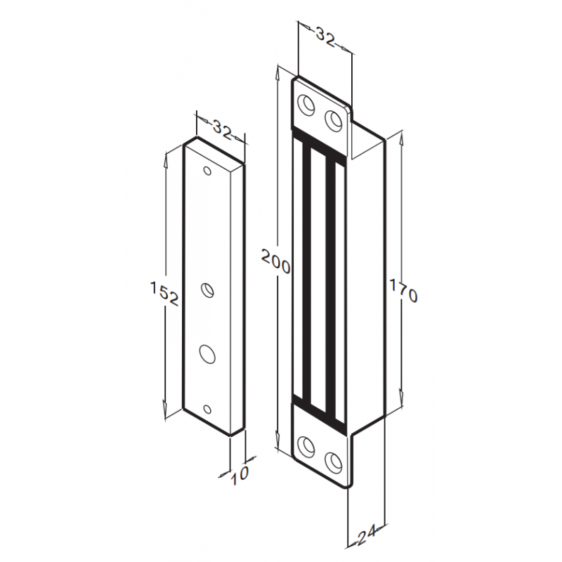 Kraftig 12VDC elektronisk dørmagnet - 136 kg holdekraft
