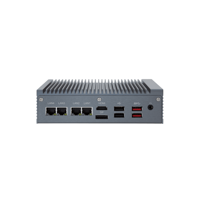 Vifteløs innebygd PC, Celeron J1612, RS232/422/485, 4G, LTE DP, HDMI, Wifi, 4 x RJ45 ethernet Gbit