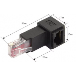 Upward angled 90° RJ45 network adapter without screen for UTP cables.