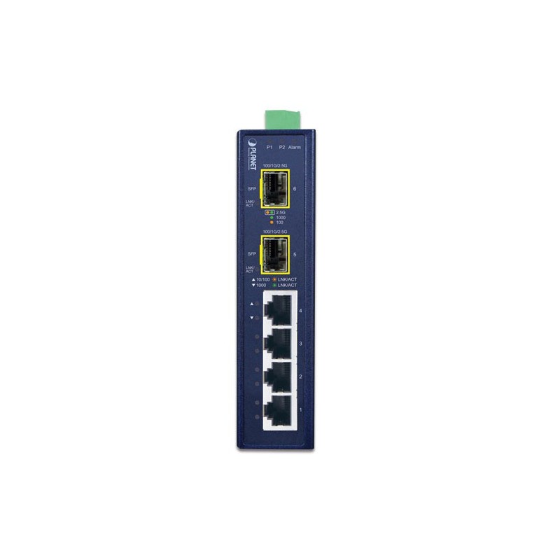 6-porters Gigabit-svitsj med RJ45- og SFP-porter