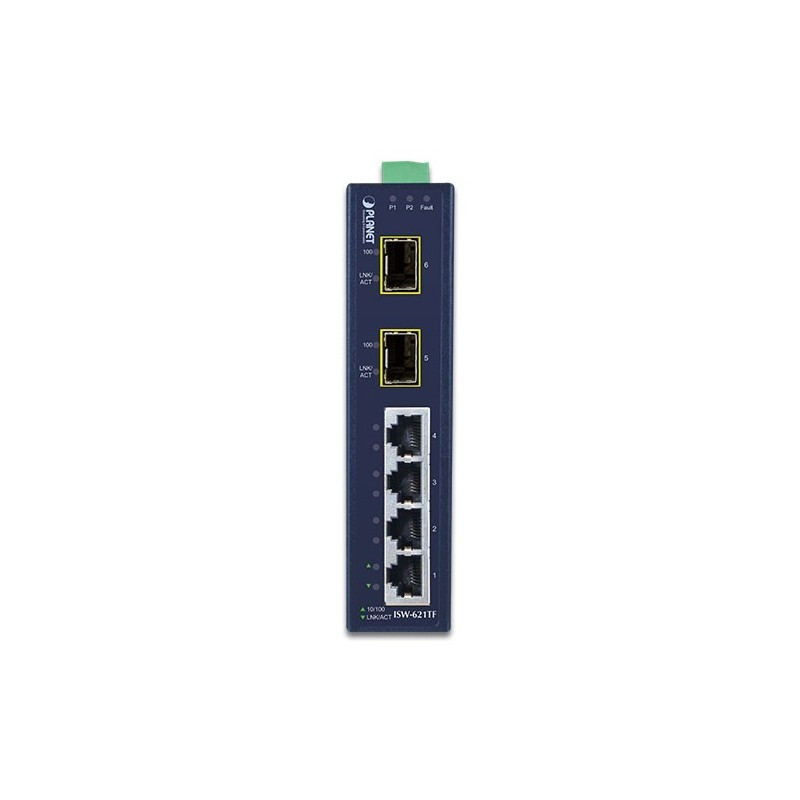 Unmanaged Industrial Switch med 4 x RJ45 og 2 x SFP 100Mbit