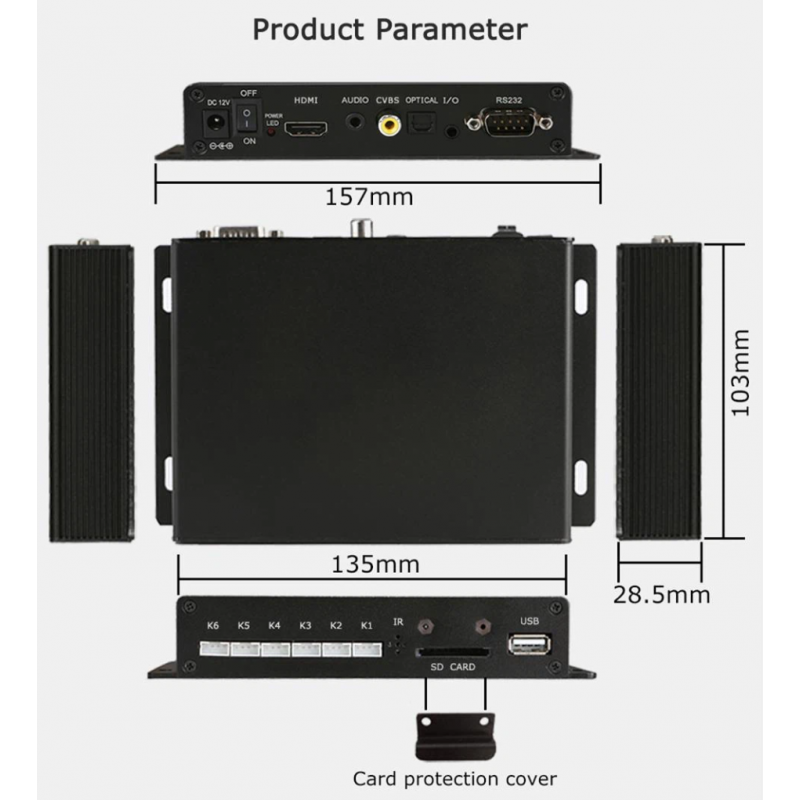 4K-mediespiller med HDMI og 6 trykknappinnganger