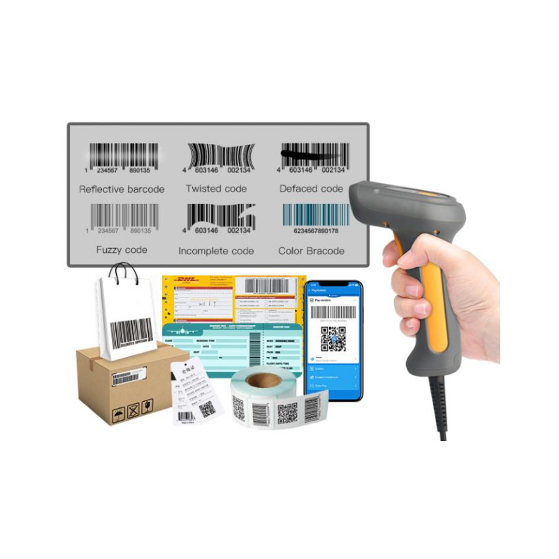 Handheld 1D, 2D, QR code scanner IP65 USB cable