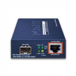 Media converter RJ45 to Fiber, RJ45 10/100/1000Mbit, SFP module 100/1000Mbit, PoE+