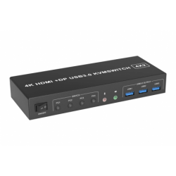 4-porter HDMI og DisplayPort KVM-svitsj, 4K, støtter multiskjerm, 3x USB