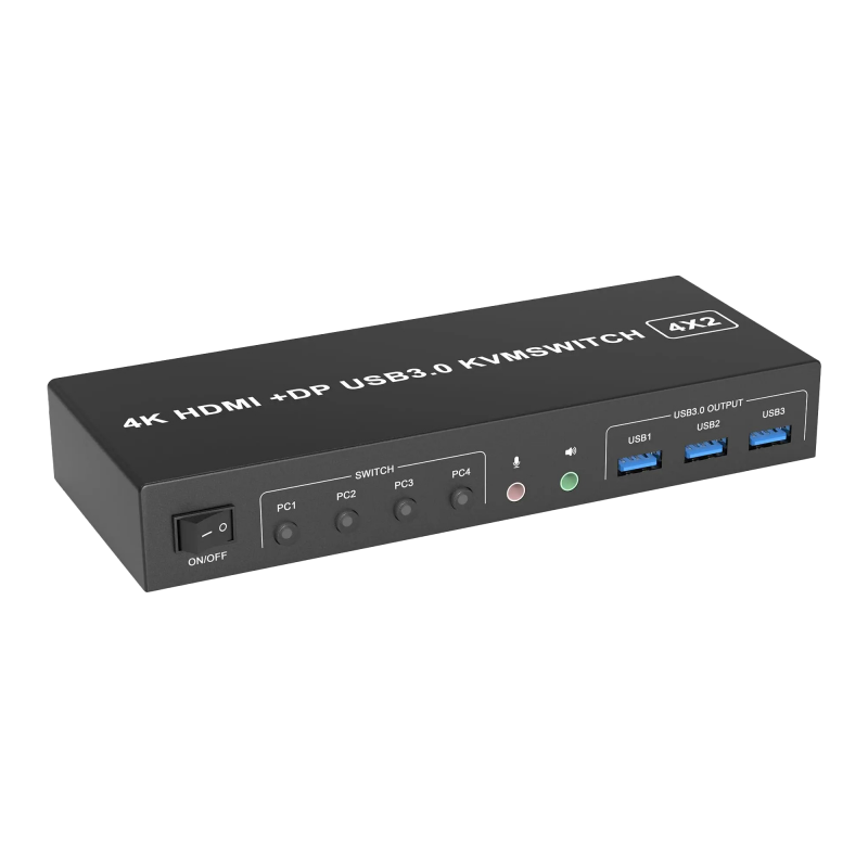 4 Ports HDMI & DisplayPort KVM Switch, 4K, Supports Multi Monitor, 3x USB