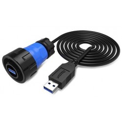 Vanntett USB3.0-kontakt med 0,5m kabel med USB A-hann, bajonettkontakt.